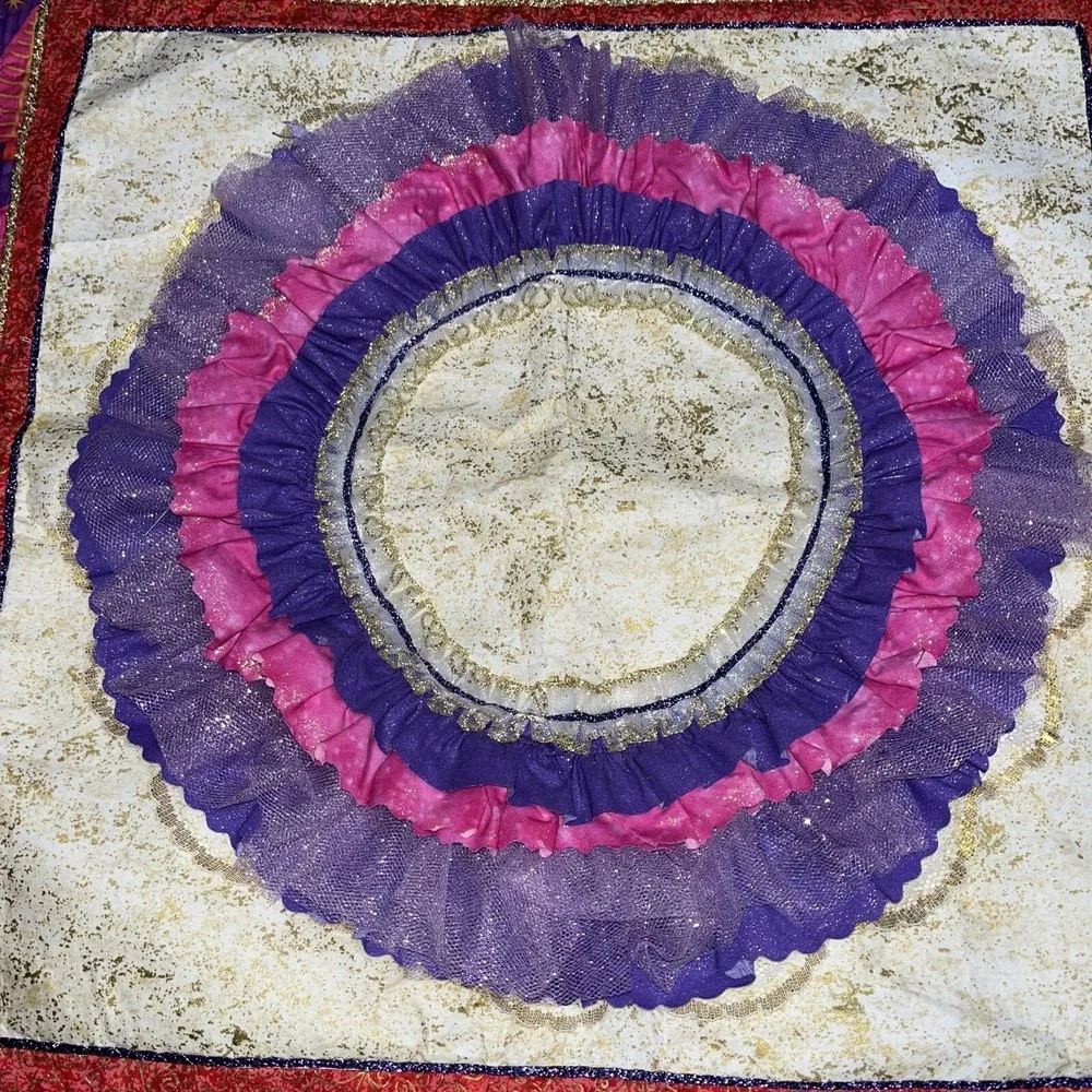 Christmas Quilted wall hanging,‎  27 x 28, pinks , purples ,lace, tulle, trees